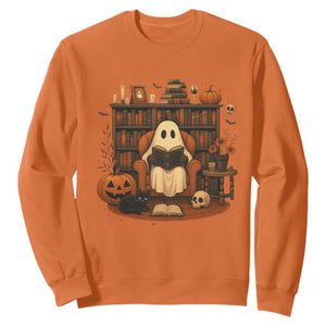 Halloween Book Lover Sweatshirt Spooky Ghost Reading Book Librarians Bookworm TS11 Orange Print Your Wear