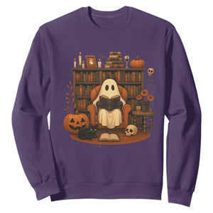 Halloween Book Lover Sweatshirt Spooky Ghost Reading Book Librarians Bookworm TS11 Purple Print Your Wear