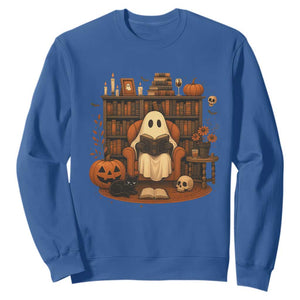 Halloween Book Lover Sweatshirt Spooky Ghost Reading Book Librarians Bookworm TS11 Royal Blue Print Your Wear