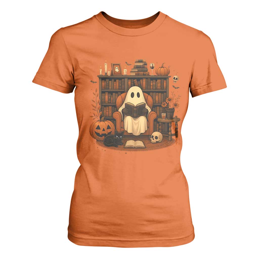 Halloween Book Lover T Shirt For Women Spooky Ghost Reading Book Librarians Bookworm TS11 Orange Print Your Wear