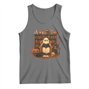 Halloween Book Lover Tank Top Spooky Ghost Reading Book Librarians Bookworm TS11 Black Heather Print Your Wear