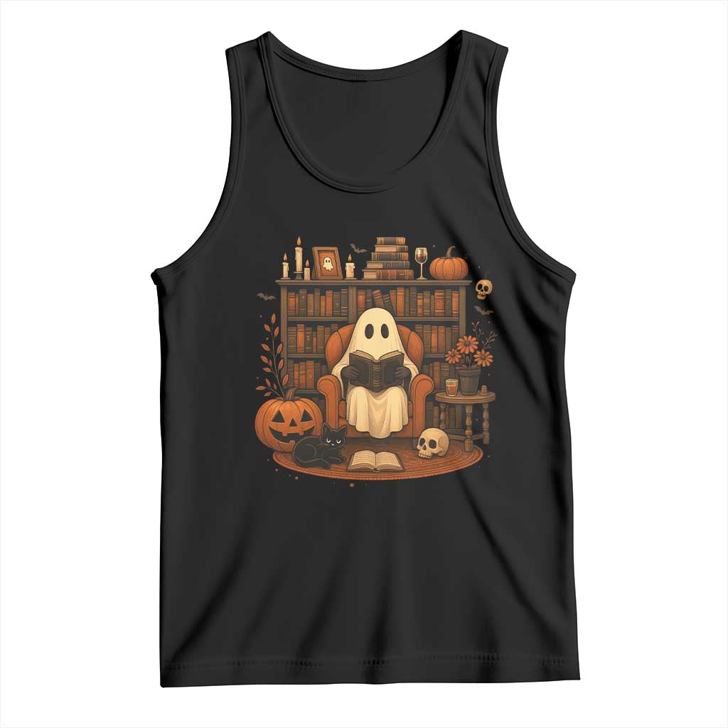 Halloween Book Lover Tank Top Spooky Ghost Reading Book Librarians Bookworm TS11 Black Print Your Wear