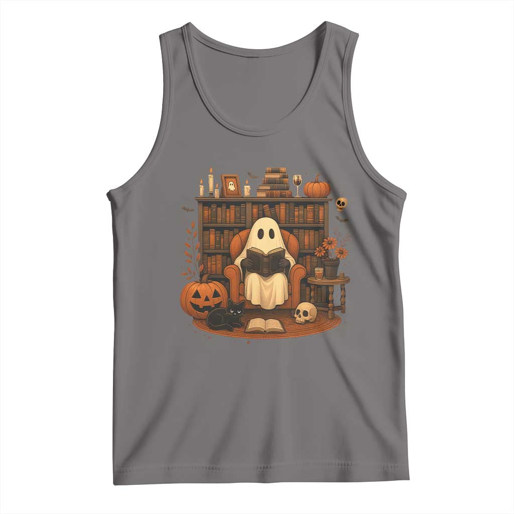 Halloween Book Lover Tank Top Spooky Ghost Reading Book Librarians Bookworm TS11 Deep Heather Print Your Wear