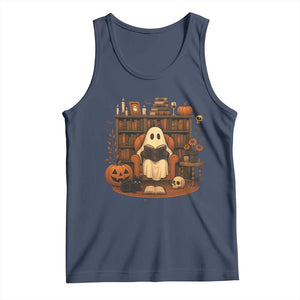 Halloween Book Lover Tank Top Spooky Ghost Reading Book Librarians Bookworm TS11 Navy Print Your Wear
