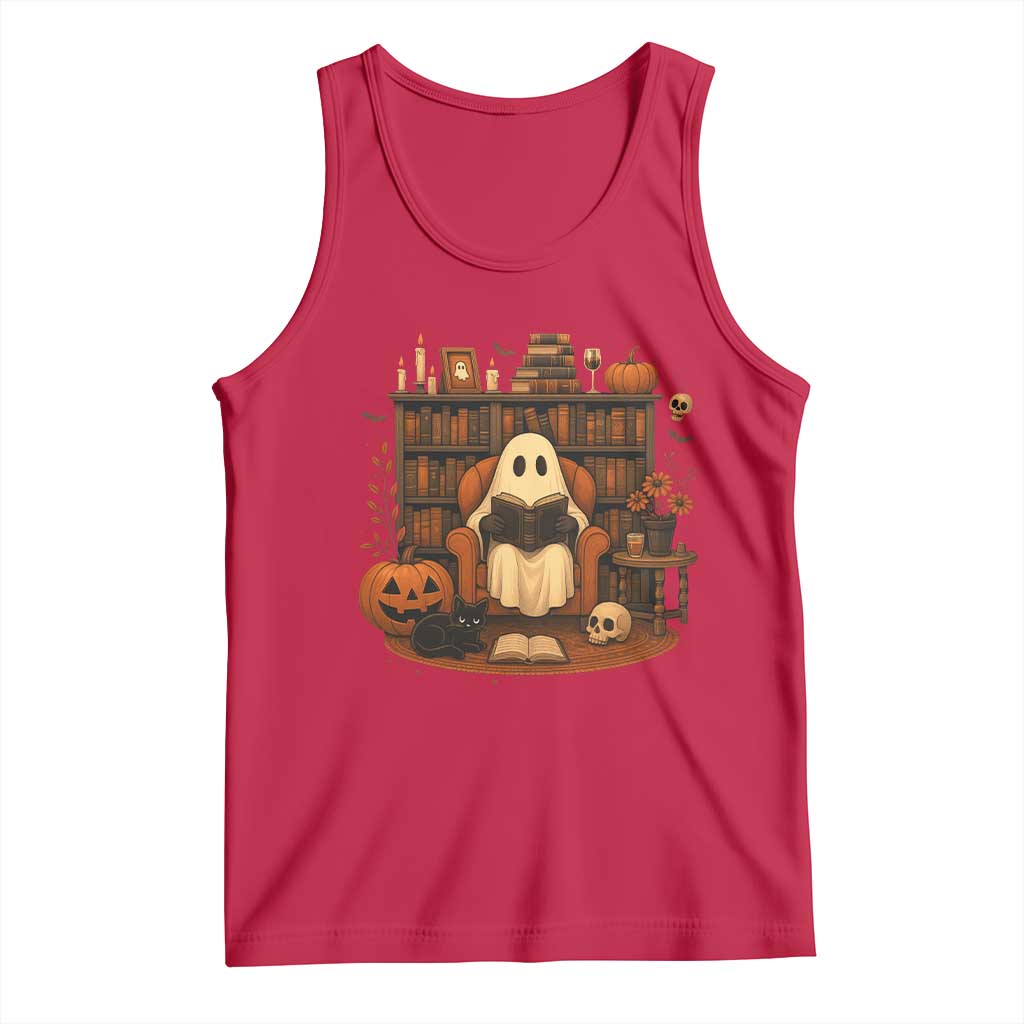 Halloween Book Lover Tank Top Spooky Ghost Reading Book Librarians Bookworm TS11 Red Print Your Wear