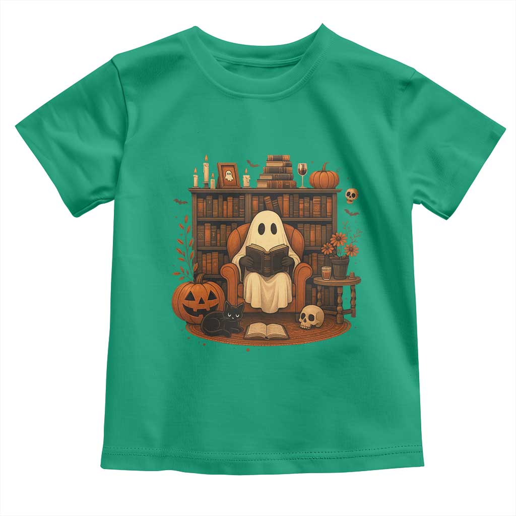 Halloween Book Lover Toddler T Shirt Spooky Ghost Reading Book Librarians Bookworm TS11 Irish Green Print Your Wear