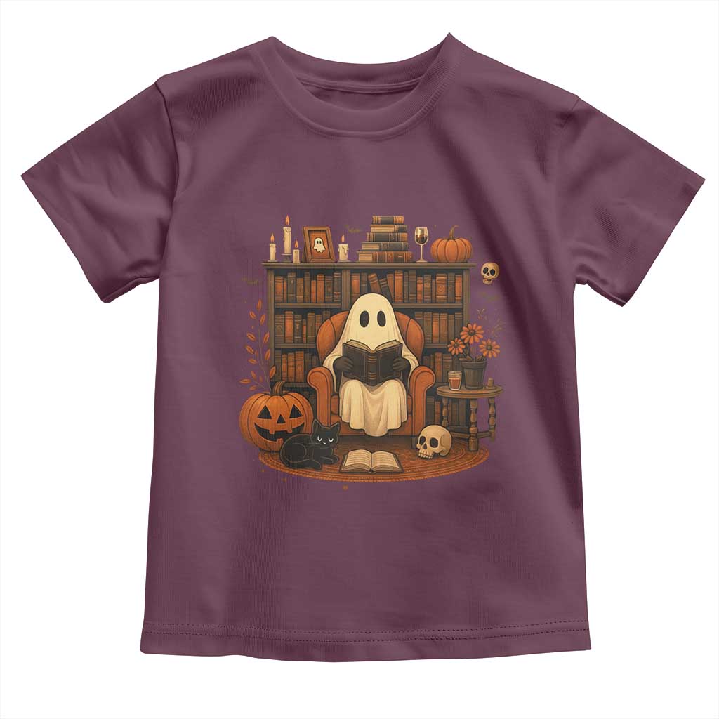 Halloween Book Lover Toddler T Shirt Spooky Ghost Reading Book Librarians Bookworm TS11 Maroon Print Your Wear