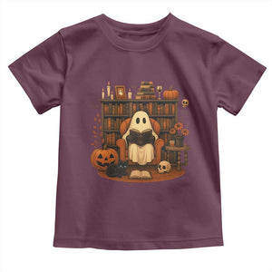 Halloween Book Lover Toddler T Shirt Spooky Ghost Reading Book Librarians Bookworm TS11 Maroon Print Your Wear