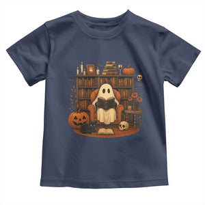 Halloween Book Lover Toddler T Shirt Spooky Ghost Reading Book Librarians Bookworm TS11 Navy Print Your Wear