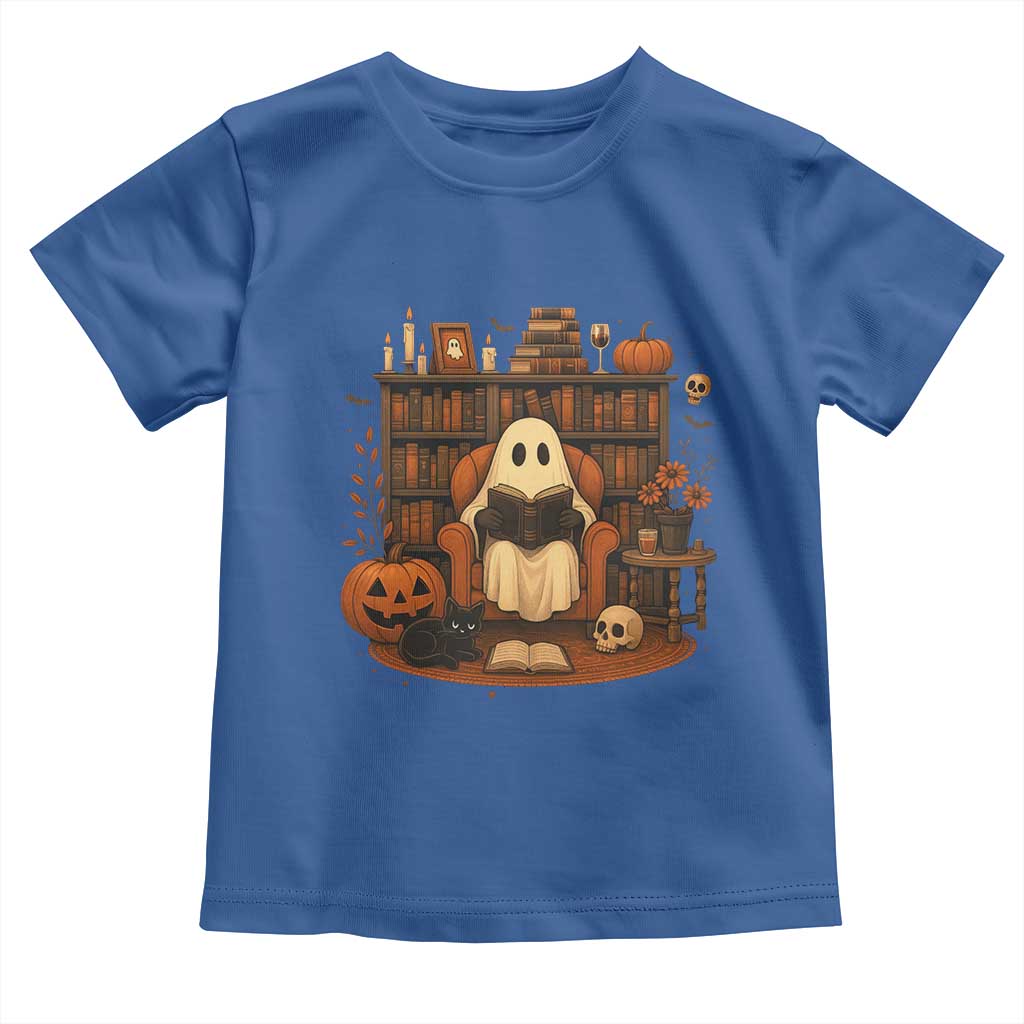 Halloween Book Lover Toddler T Shirt Spooky Ghost Reading Book Librarians Bookworm TS11 Royal Blue Print Your Wear