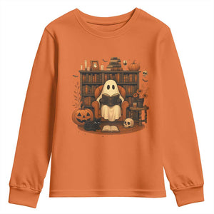 Halloween Book Lover Youth Sweatshirt Spooky Ghost Reading Book Librarians Bookworm TS11 Orange Print Your Wear