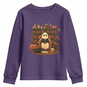 Halloween Book Lover Youth Sweatshirt Spooky Ghost Reading Book Librarians Bookworm TS11 Purple Print Your Wear
