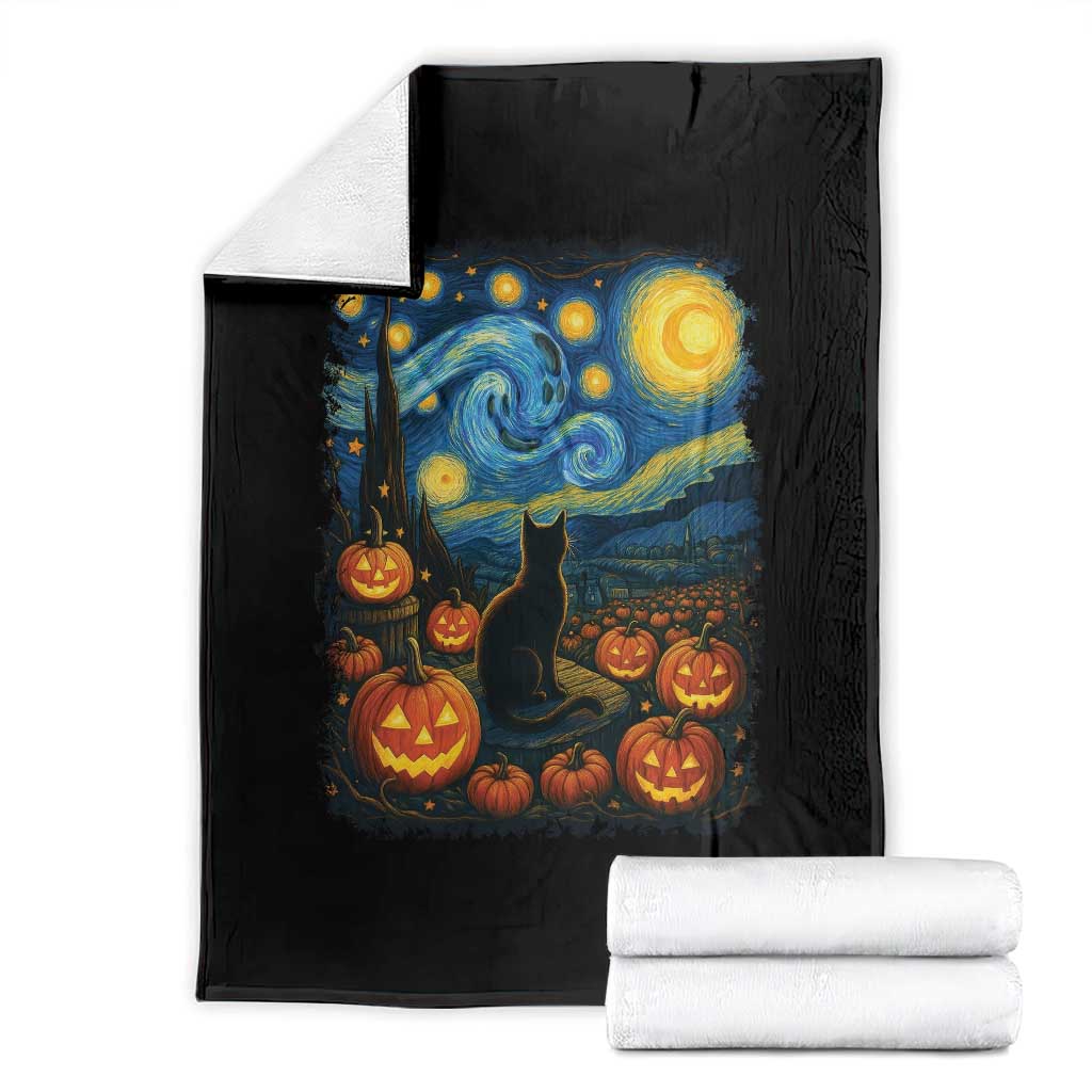 Halloween Cat Starry Night Van Gogh Cat Lovers Throw Blanket TS11 Black Print Your Wear