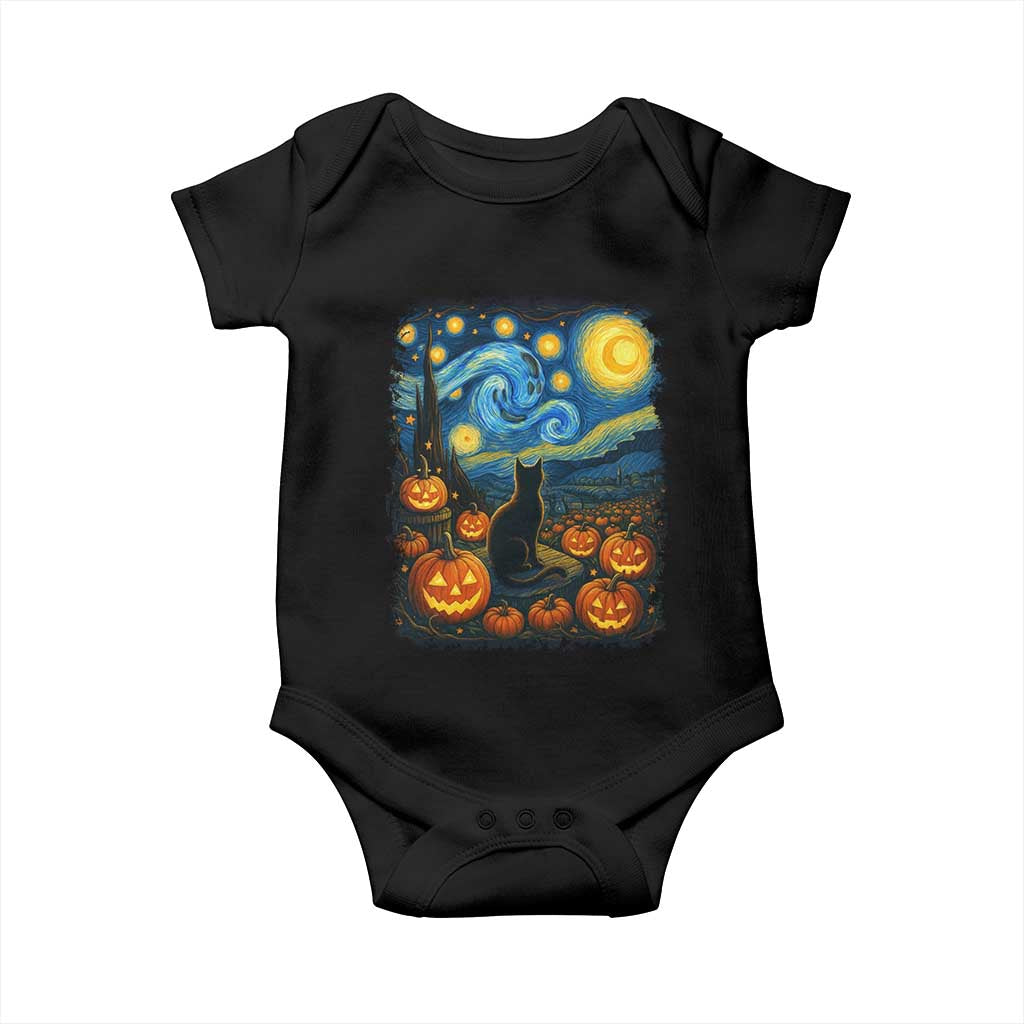 Halloween Cat Starry Night Van Gogh Cat Lovers Baby Onesie TS11 Black Print Your Wear