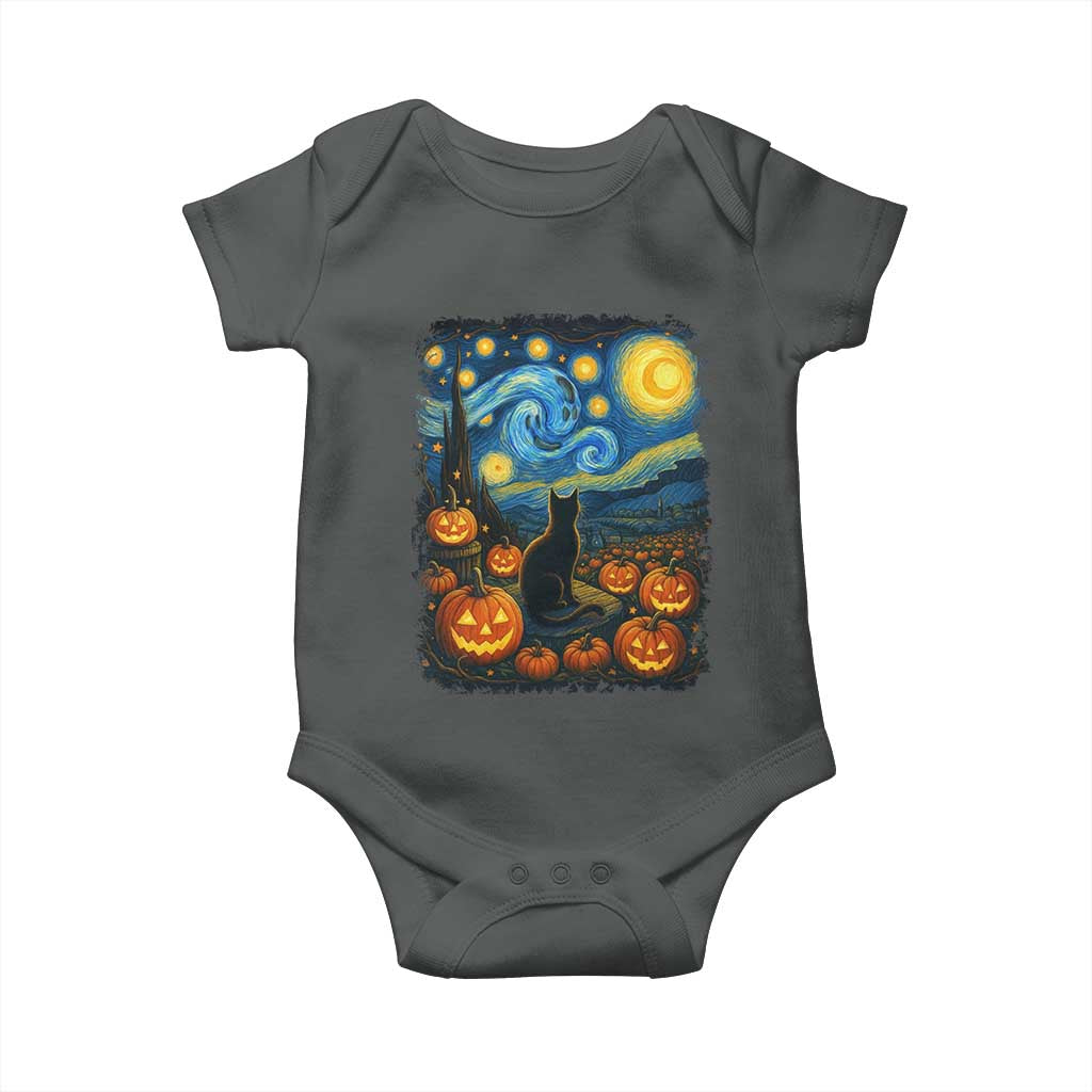 Halloween Cat Starry Night Van Gogh Cat Lovers Baby Onesie TS11 Dark Heather Print Your Wear