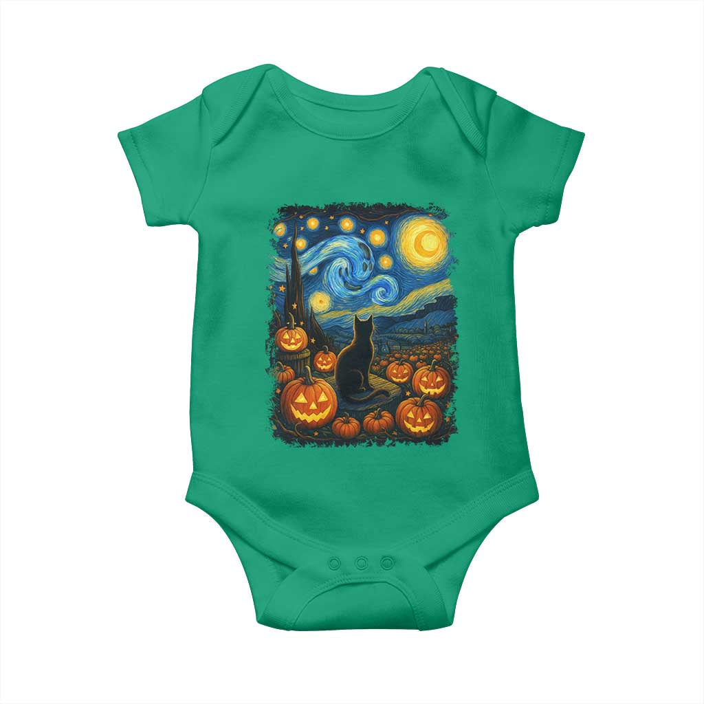 Halloween Cat Starry Night Van Gogh Cat Lovers Baby Onesie TS11 Irish Green Print Your Wear