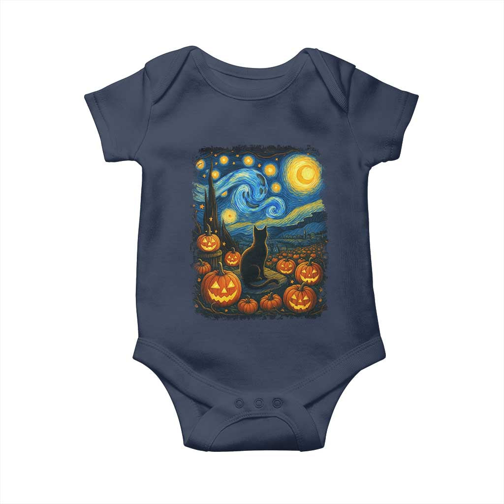 Halloween Cat Starry Night Van Gogh Cat Lovers Baby Onesie TS11 Navy Print Your Wear