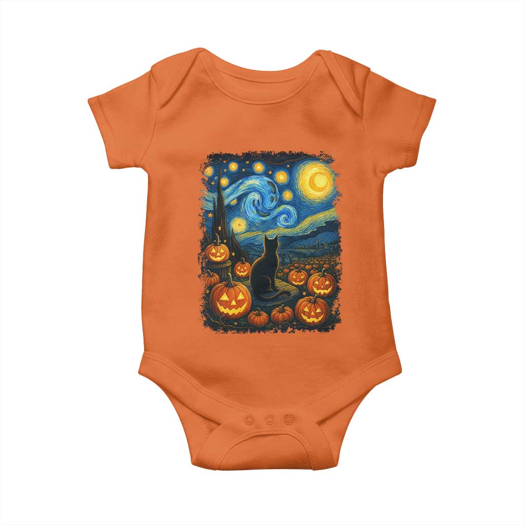 Halloween Cat Starry Night Van Gogh Cat Lovers Baby Onesie TS11 Orange Print Your Wear