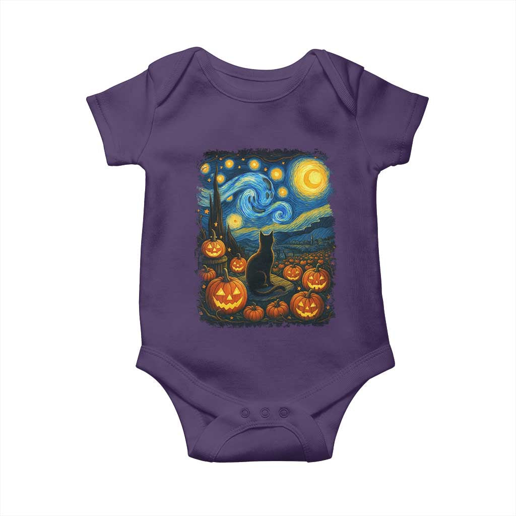 Halloween Cat Starry Night Van Gogh Cat Lovers Baby Onesie TS11 Purple Print Your Wear