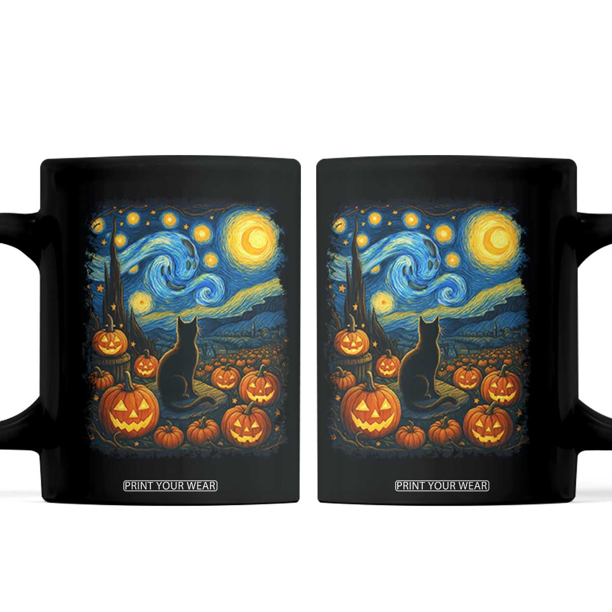 Halloween Cat Starry Night Van Gogh Cat Lovers Coffee Mug TS11 Black Print Your Wear