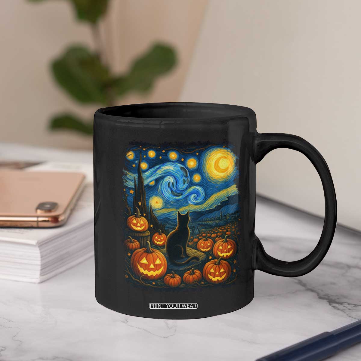Halloween Cat Starry Night Van Gogh Cat Lovers Coffee Mug TS11 Print Your Wear