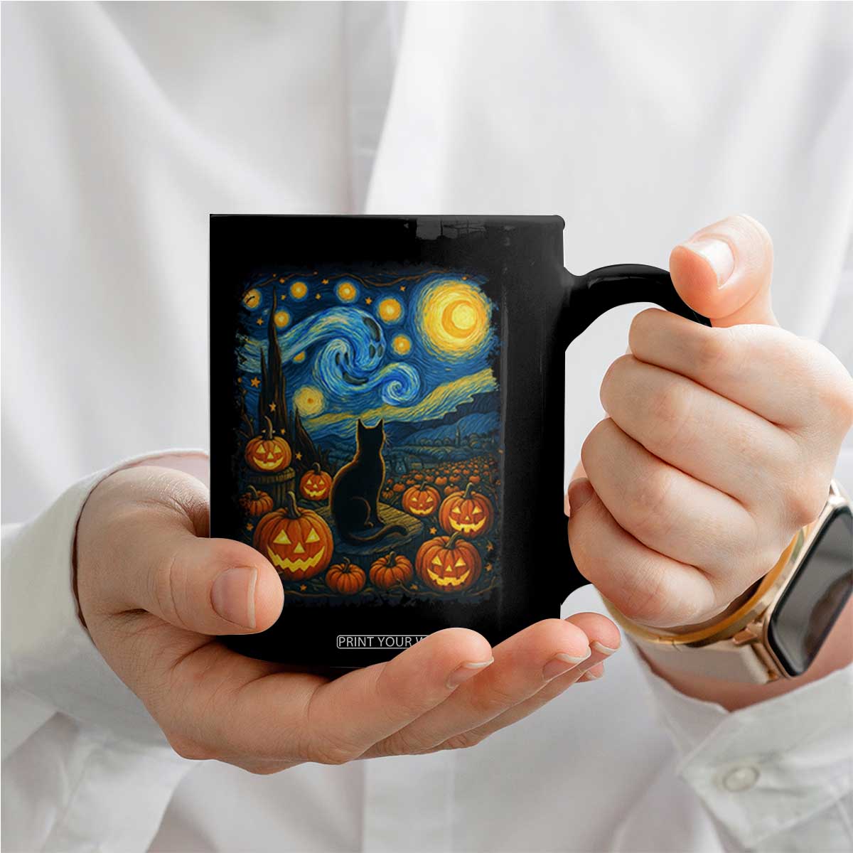 Halloween Cat Starry Night Van Gogh Cat Lovers Coffee Mug TS11 Print Your Wear