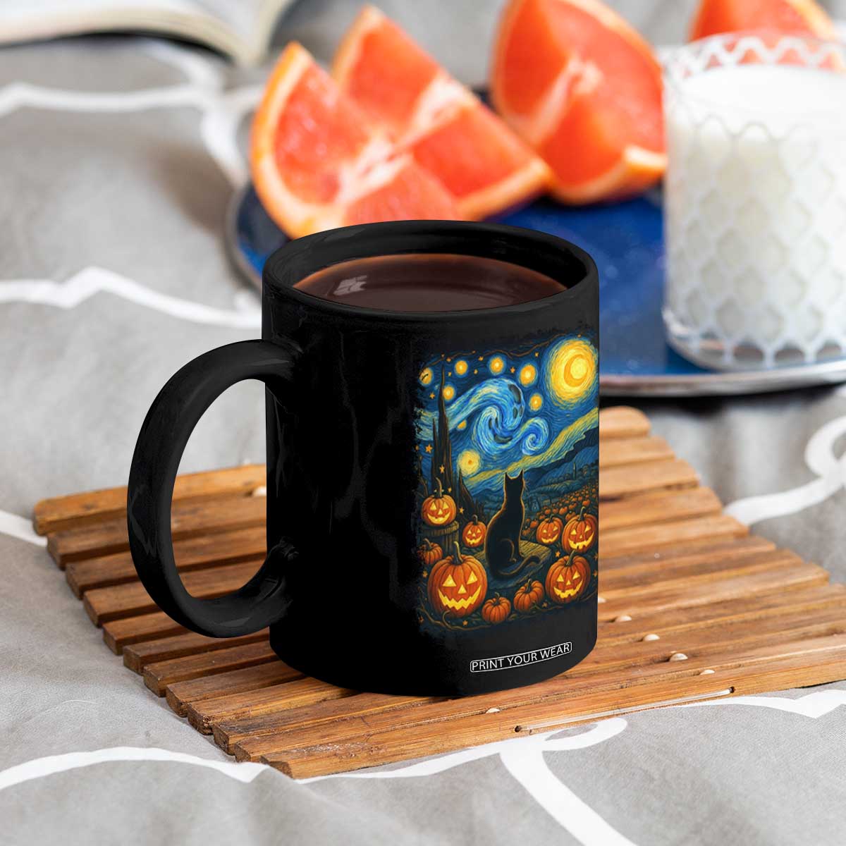 Halloween Cat Starry Night Van Gogh Cat Lovers Coffee Mug TS11 Print Your Wear