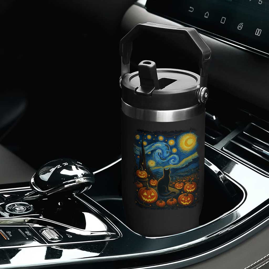 Halloween Cat Starry Night Van Gogh Cat Lovers Flip Straw Tumbler TS11 Print Your Wear