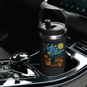 Halloween Cat Starry Night Van Gogh Cat Lovers Flip Straw Tumbler TS11 Print Your Wear