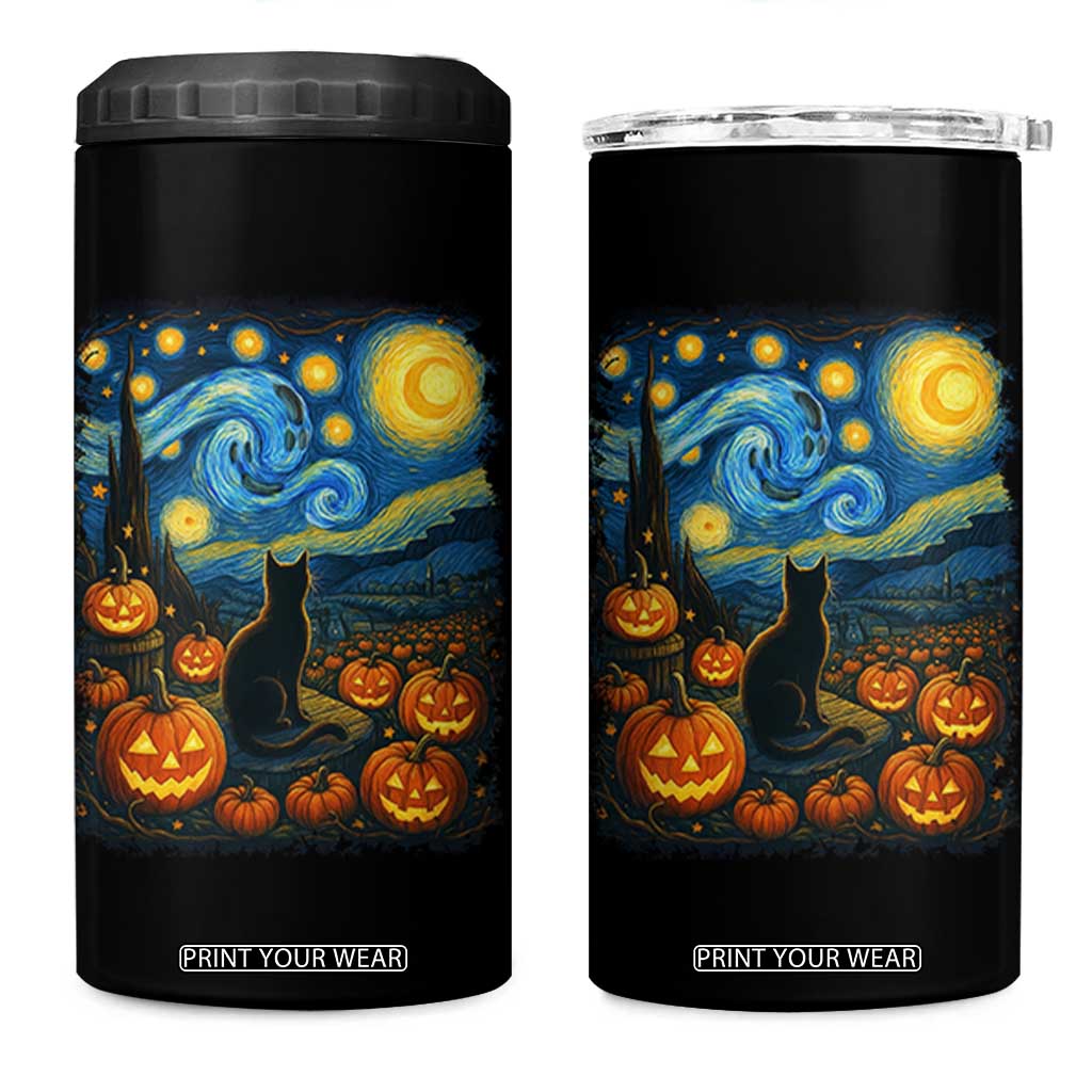 Halloween Cat Starry Night Van Gogh Cat Lovers 4 in 1 Can Cooler Tumbler TS11 One Size: 16 oz Black Print Your Wear
