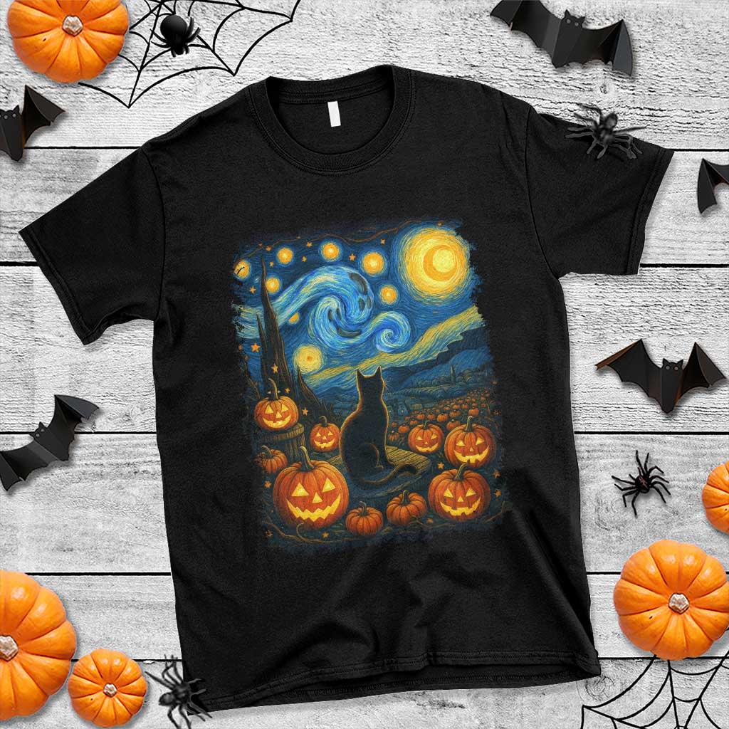 Halloween Cat Starry Night Van Gogh Cat Lovers T Shirt TS11 Black Print Your Wear