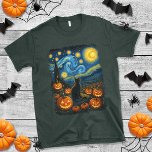 Halloween Cat Starry Night Van Gogh Cat Lovers T Shirt TS11 Dark Forest Green Print Your Wear