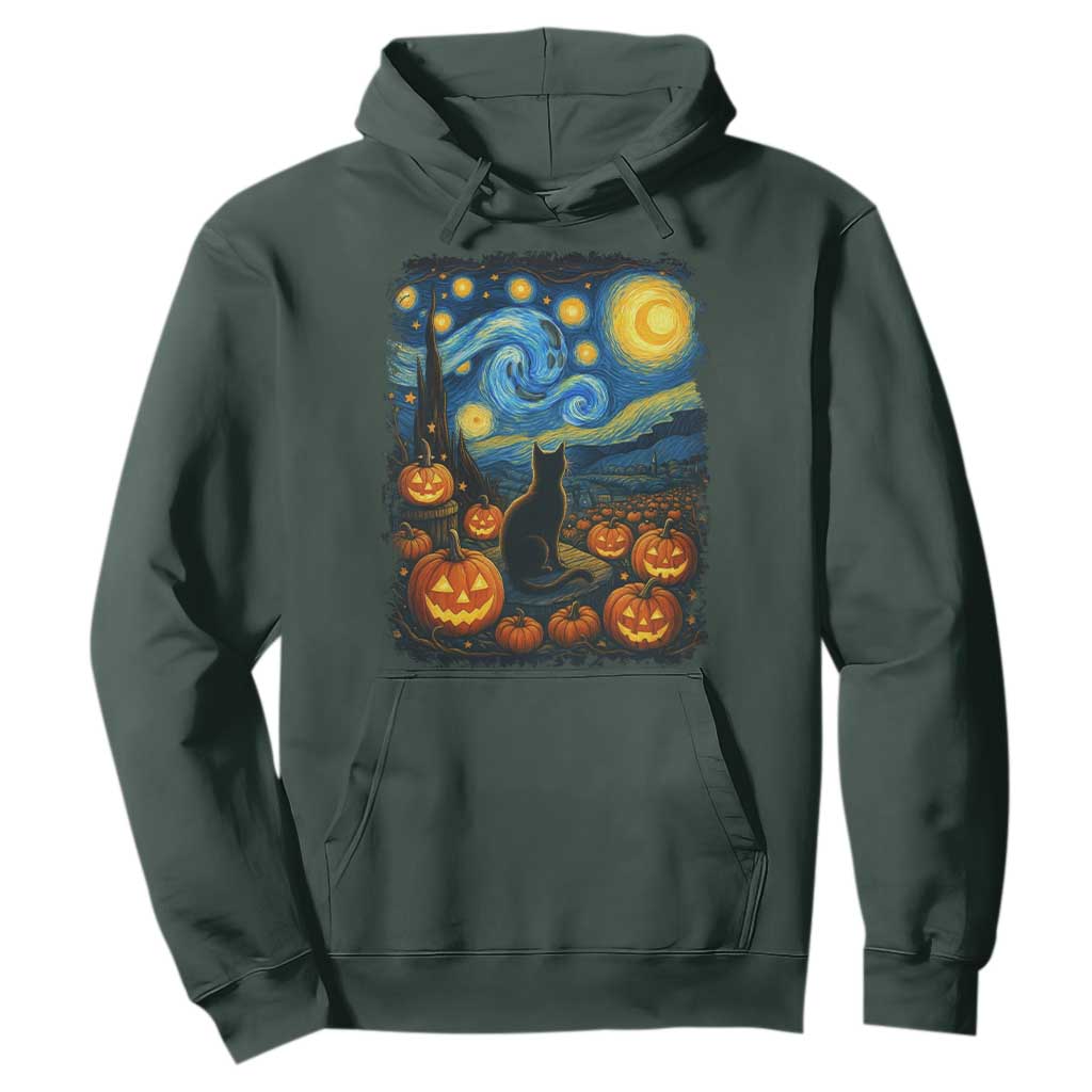 Halloween Cat Starry Night Van Gogh Cat Lovers Hoodie TS11 Dark Forest Green Print Your Wear