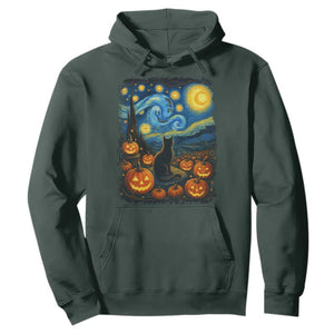Halloween Cat Starry Night Van Gogh Cat Lovers Hoodie TS11 Dark Forest Green Print Your Wear