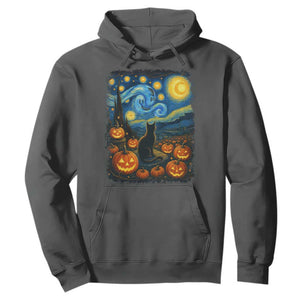 Halloween Cat Starry Night Van Gogh Cat Lovers Hoodie TS11 Dark Heather Print Your Wear