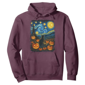Halloween Cat Starry Night Van Gogh Cat Lovers Hoodie TS11 Maroon Print Your Wear