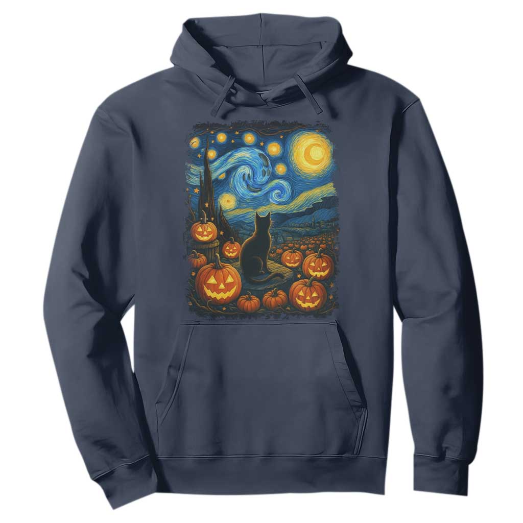 Halloween Cat Starry Night Van Gogh Cat Lovers Hoodie TS11 Navy Print Your Wear