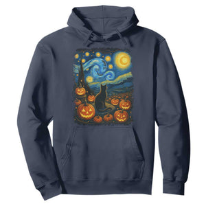Halloween Cat Starry Night Van Gogh Cat Lovers Hoodie TS11 Navy Print Your Wear