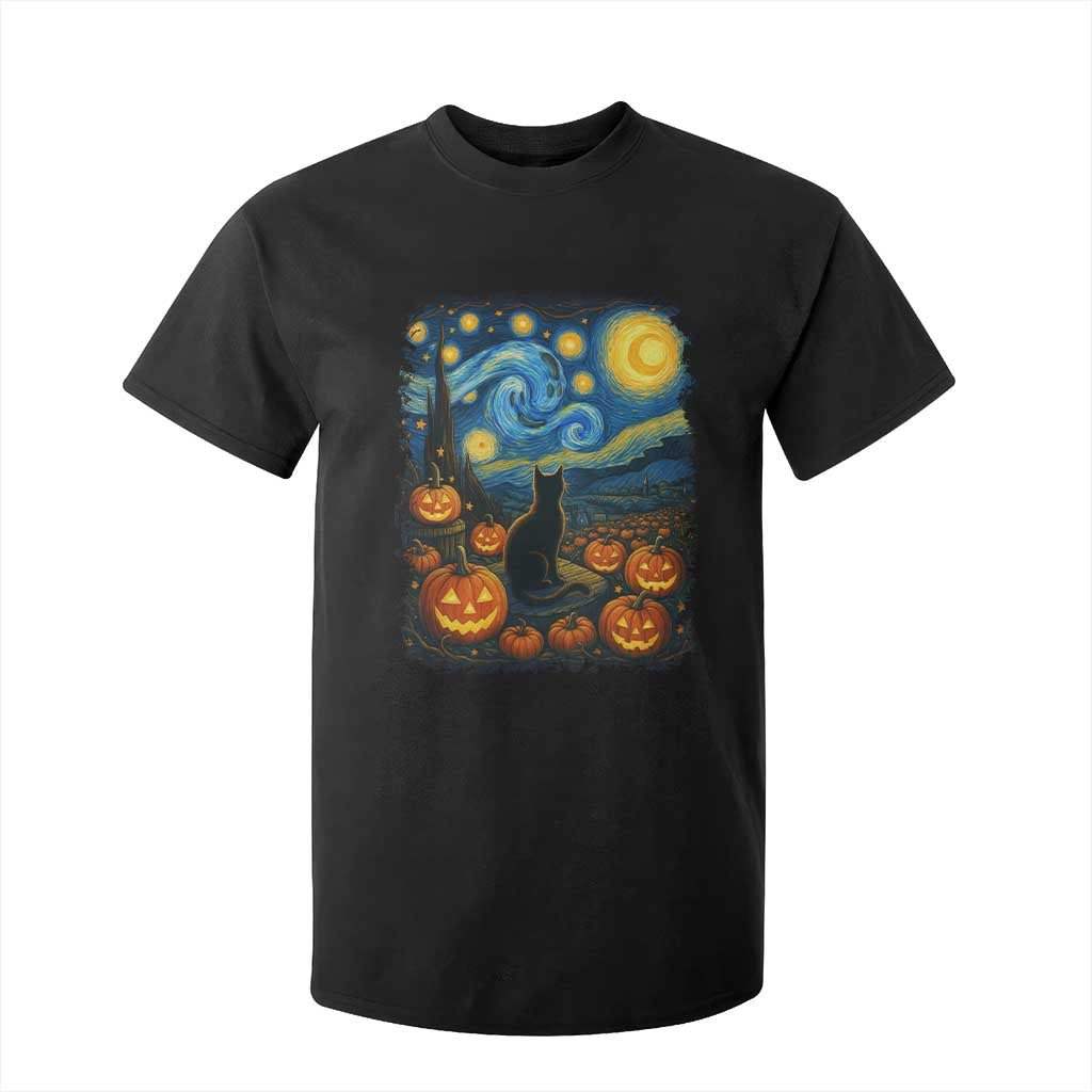 Halloween Cat Starry Night Van Gogh Cat Lovers T Shirt For Kid TS11 Black Print Your Wear