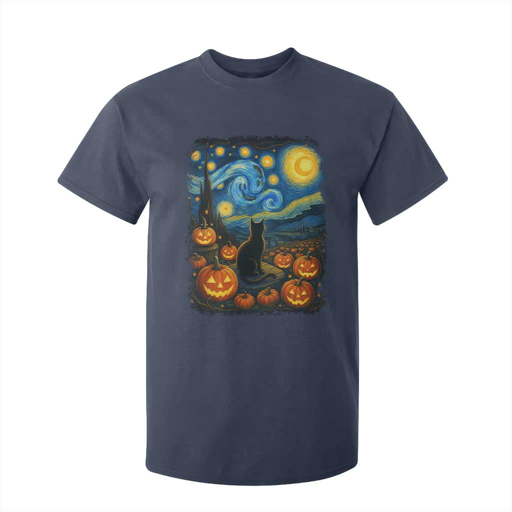 Halloween Cat Starry Night Van Gogh Cat Lovers T Shirt For Kid TS11 Navy Print Your Wear