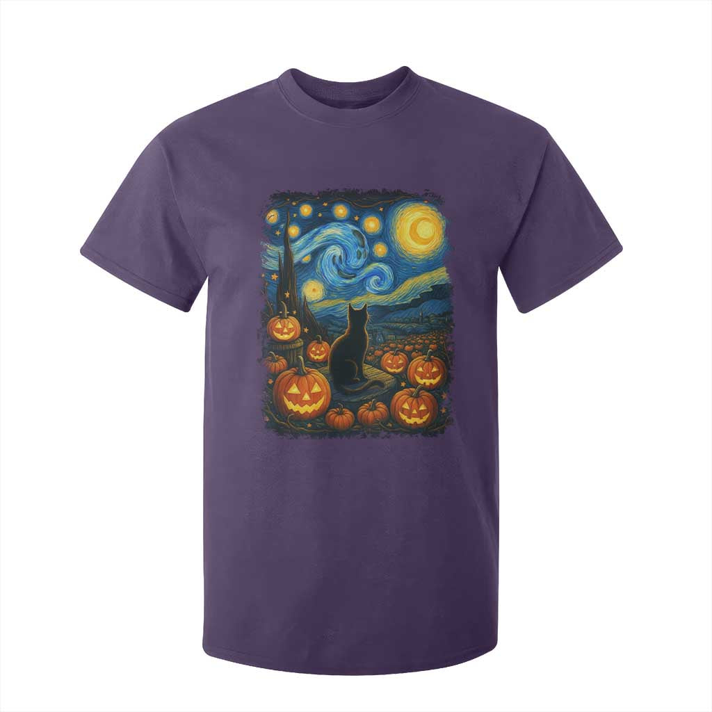 Halloween Cat Starry Night Van Gogh Cat Lovers T Shirt For Kid TS11 Purple Print Your Wear