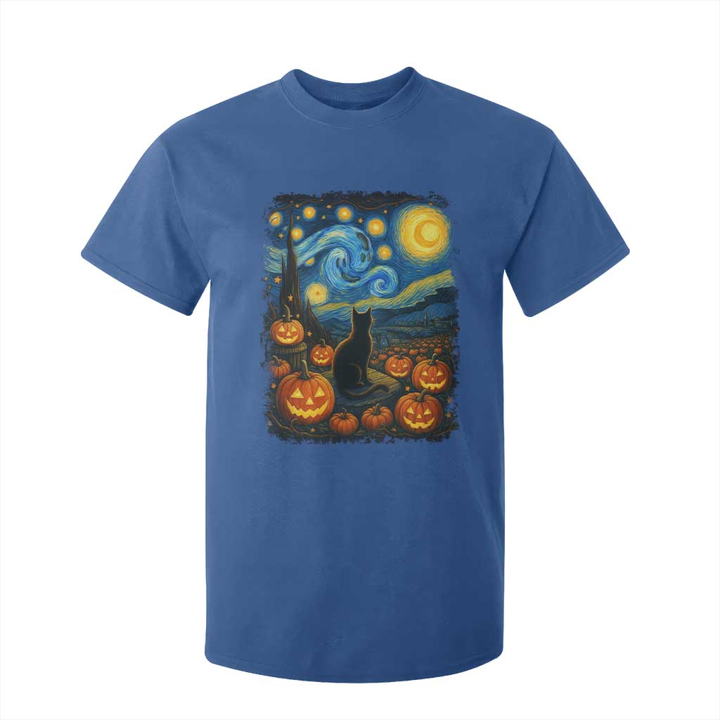 Halloween Cat Starry Night Van Gogh Cat Lovers T Shirt For Kid TS11 Royal Blue Print Your Wear