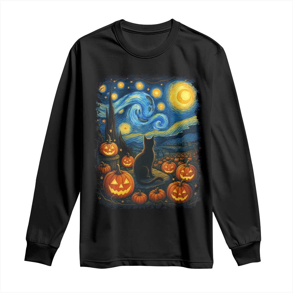 Halloween Cat Starry Night Van Gogh Cat Lovers Long Sleeve Shirt TS11 Black Print Your Wear