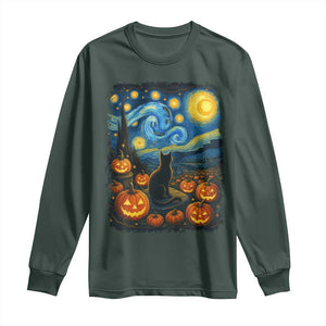 Halloween Cat Starry Night Van Gogh Cat Lovers Long Sleeve Shirt TS11 Dark Forest Green Print Your Wear
