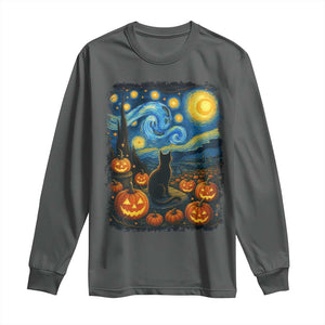 Halloween Cat Starry Night Van Gogh Cat Lovers Long Sleeve Shirt TS11 Dark Heather Print Your Wear