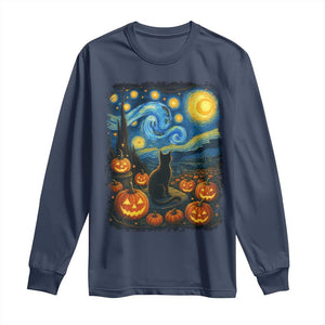 Halloween Cat Starry Night Van Gogh Cat Lovers Long Sleeve Shirt TS11 Navy Print Your Wear