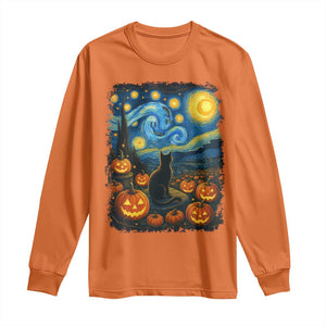 Halloween Cat Starry Night Van Gogh Cat Lovers Long Sleeve Shirt TS11 Orange Print Your Wear