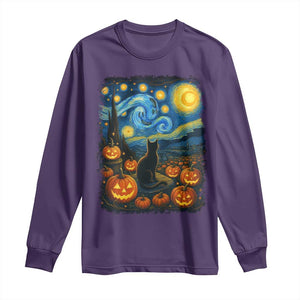 Halloween Cat Starry Night Van Gogh Cat Lovers Long Sleeve Shirt TS11 Purple Print Your Wear