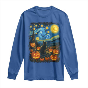 Halloween Cat Starry Night Van Gogh Cat Lovers Long Sleeve Shirt TS11 Royal Blue Print Your Wear