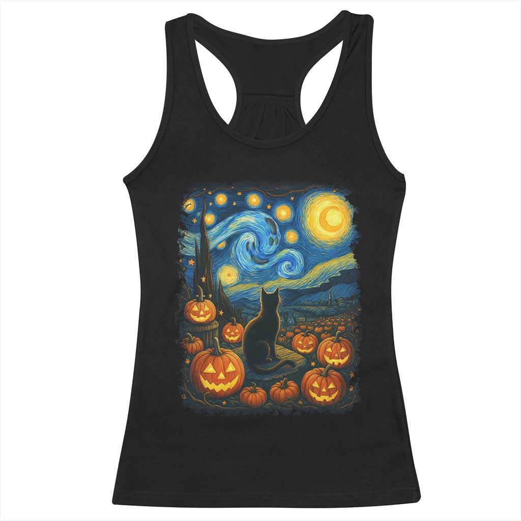 Halloween Cat Starry Night Van Gogh Cat Lovers Racerback Tank Top TS11 Black Print Your Wear